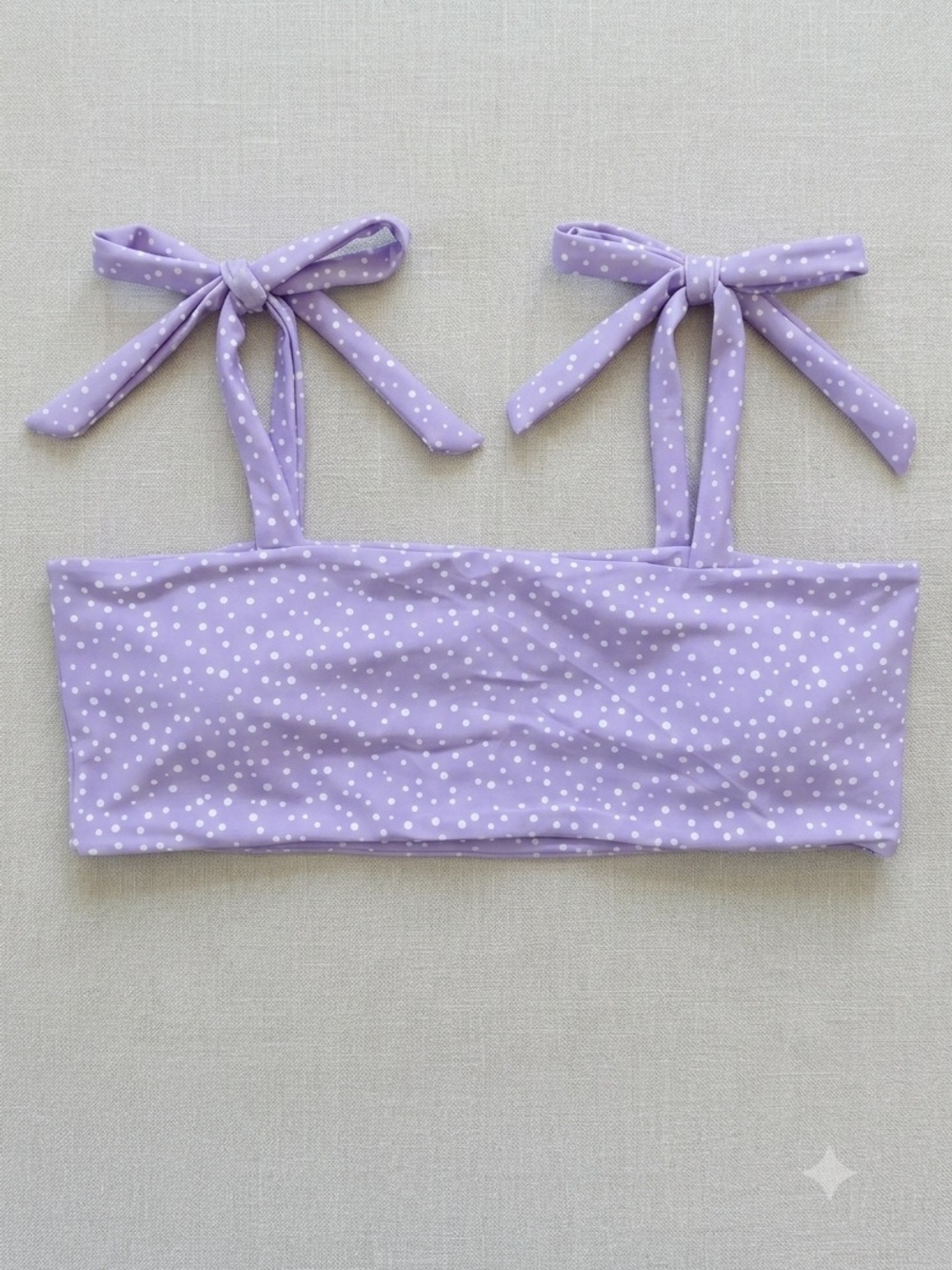 SHEIN Lavender Lilac Polka Dot Bikini Top Tie Strap Bandeau Medium
